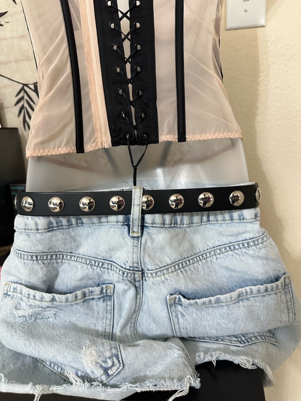 Madewell Studded Western Belt XS Black/Silver Metal Buckle - Picture 3 of 7